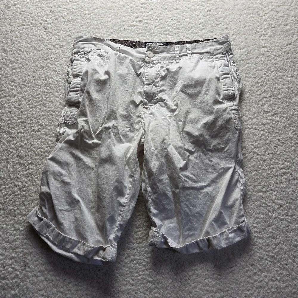 Gangster Cargo Shorts Mens 44 White Cotton Canvas Flat Front 10 Inseam Casual
